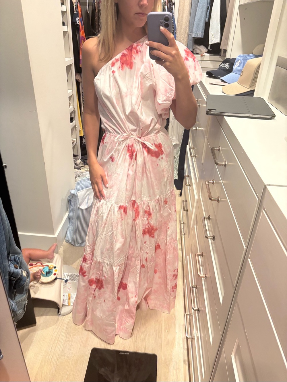 One-Shoulder Pink Tie-Dye Maxi Dress